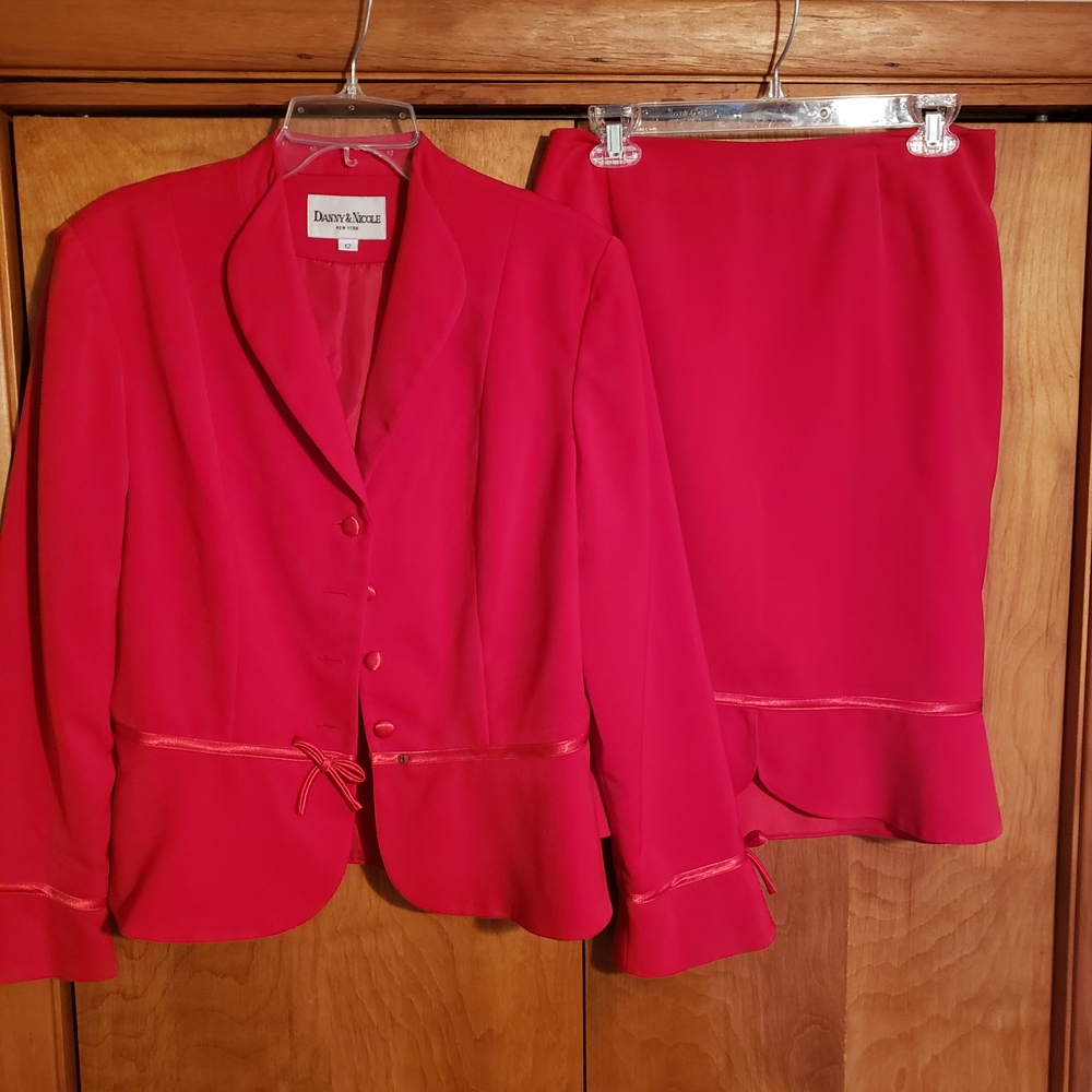 Chic Red Blazer and Skirt Ensemble